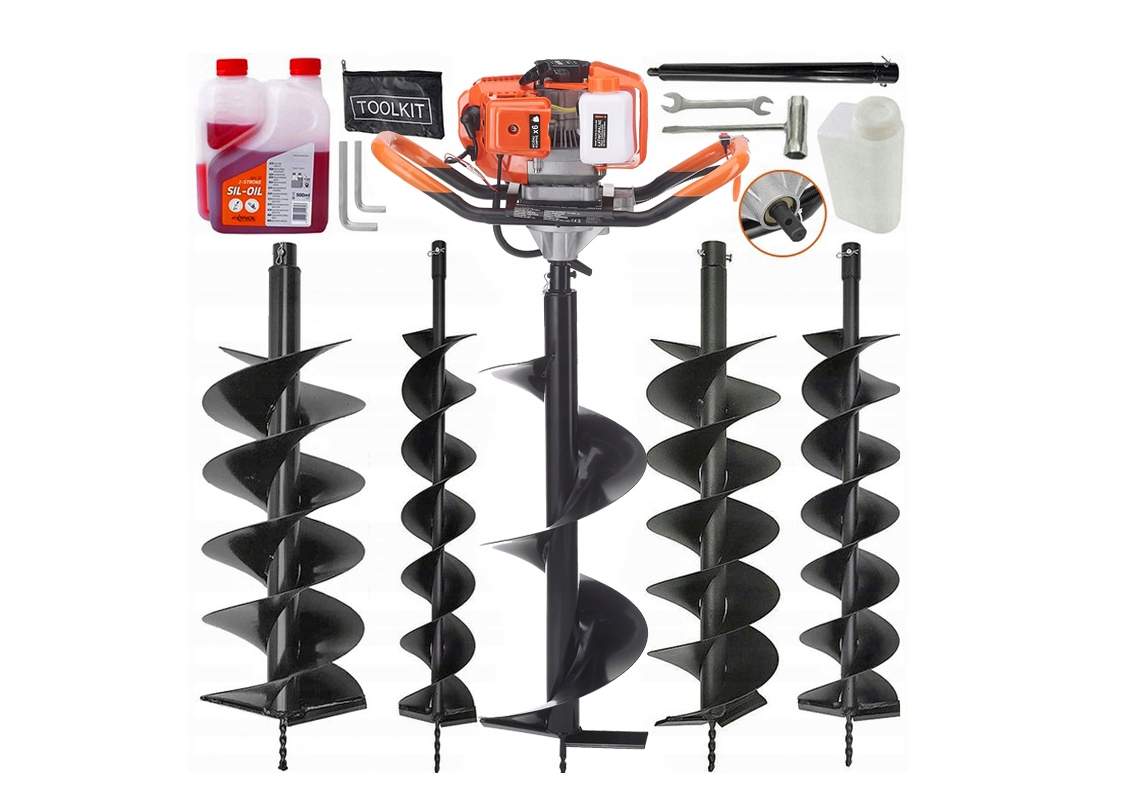 Petrol auger starter set - XXXL with 4 drill bits (6, 10, 20, 30 cm): Efficient tool for gardening and construction work