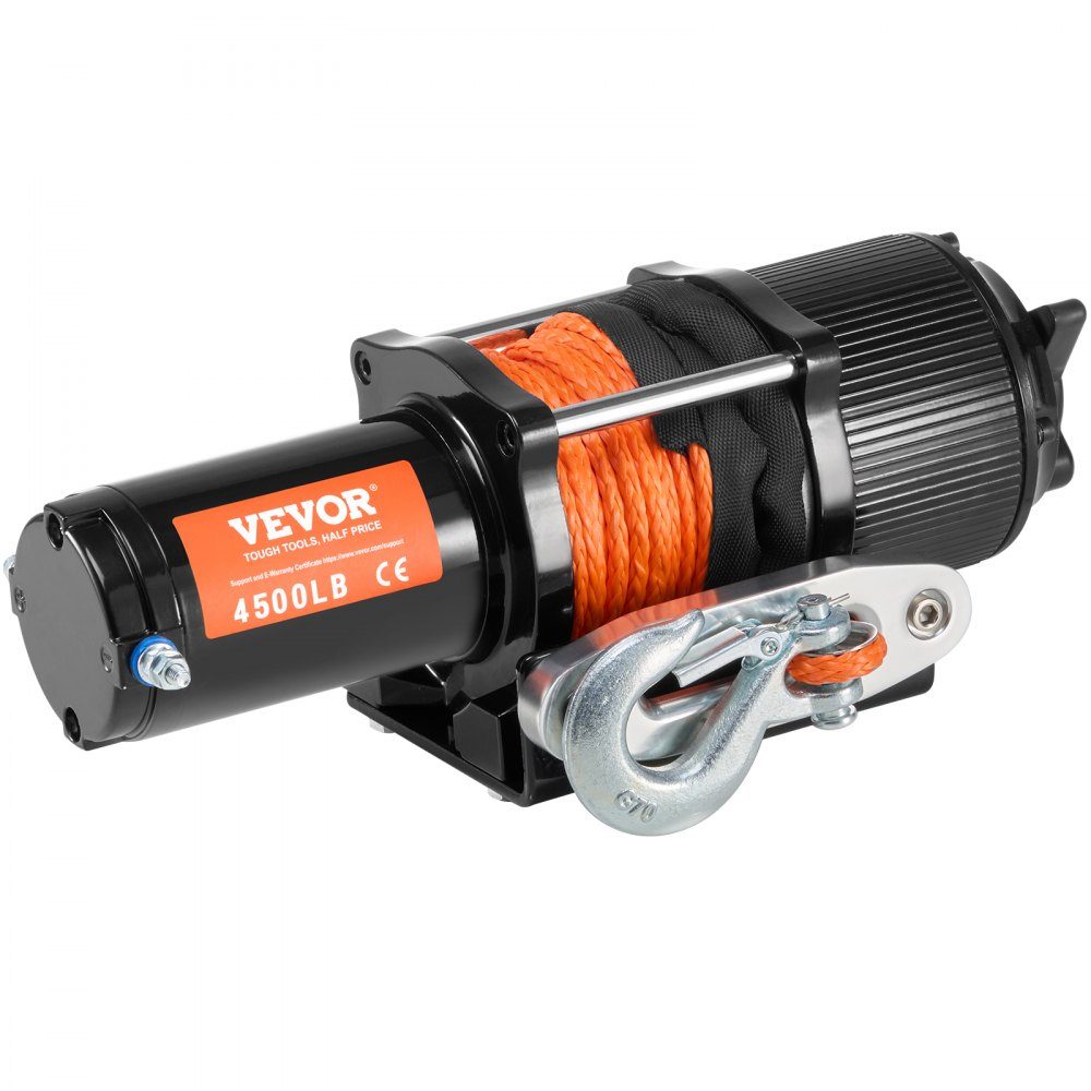 Electric Winch, 2048kg Pulling Force, 12V DC for ATV/UTV, with 12 Strand Synthetic Rope (Φ1/4" x 39ft), Aluminum Fairlead, Remote Controls, IP55 Water Resistance