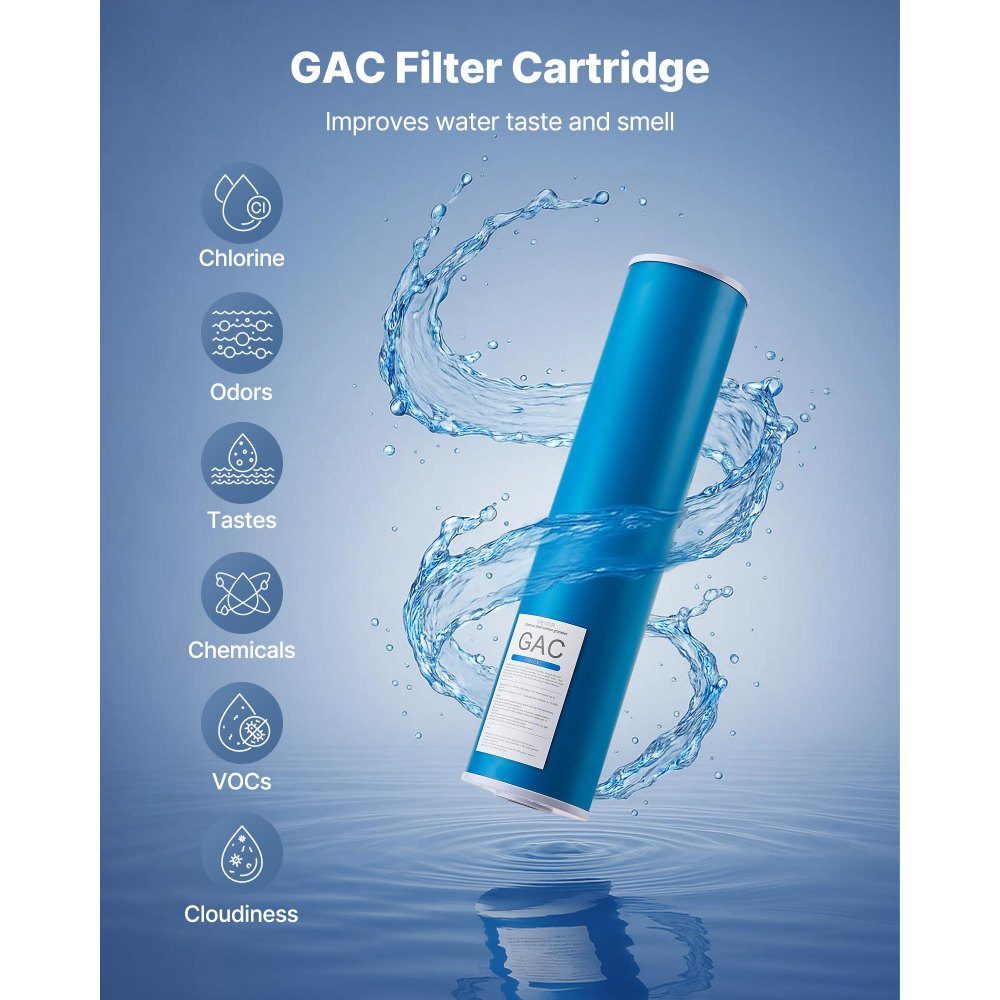 Cartouche de remplacement de filtre à eau pour toute la maison, 115x507mm, filtre de remplacement à charbon actif GAC pour système de filtration d'eau en 3 étapes, réduit le chlore, le mauvais goût et les odeurs