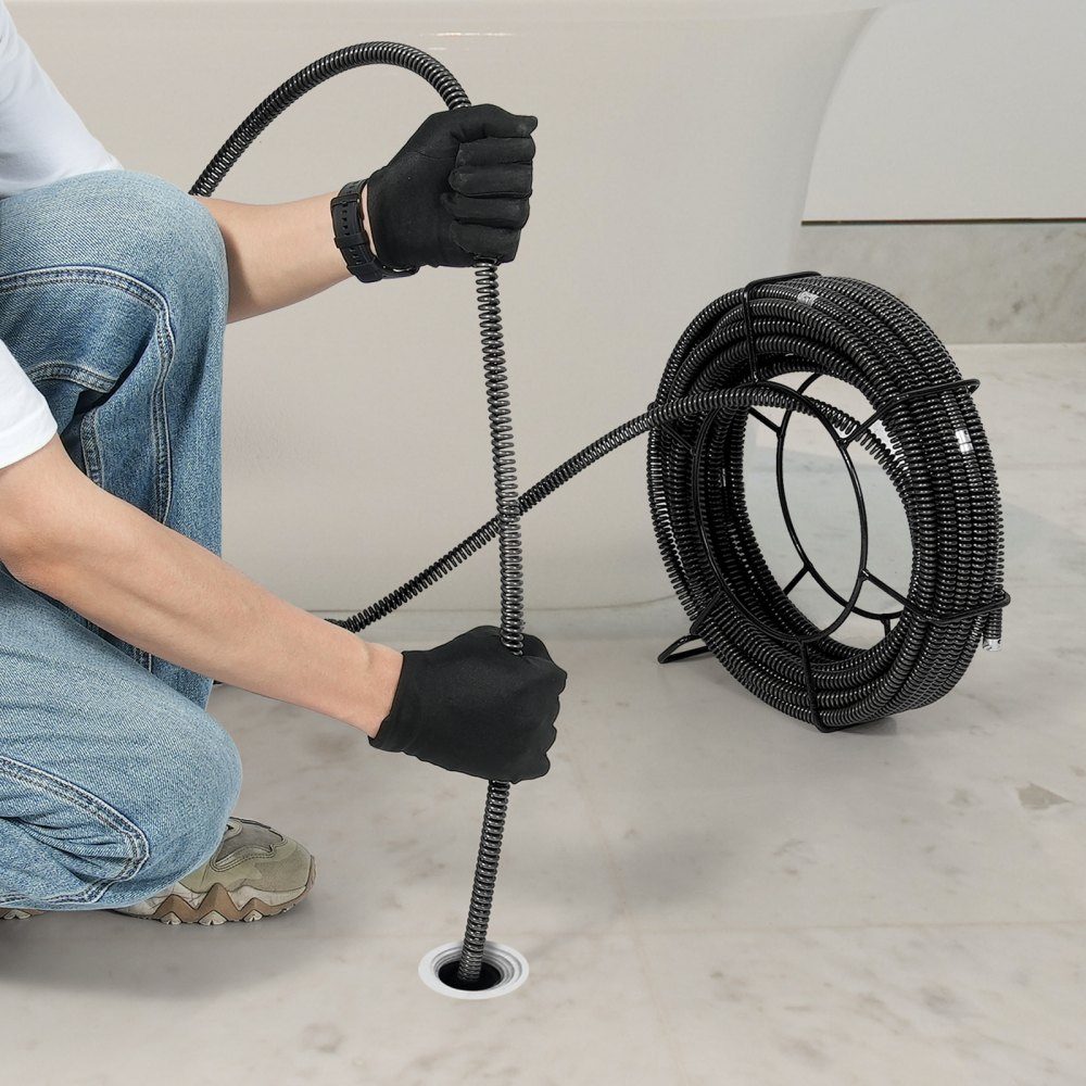 Pipe Cleaning Cable 20m x 16mm, Professional Pipe Cleaning Cable with 7 Cutters for Pipes from 20 to 100mm, Hollow Core Sewer Cable for Sink, Floor Drain, Toilet