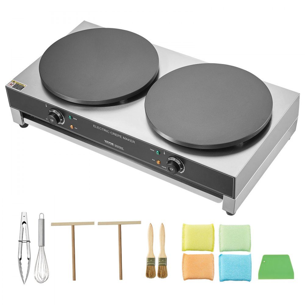 Electric Crepe Maker, Double Head Crepe Machine, 6000W Flat Crepe Grill Plate, Stainless Steel Pancake Oven, Cereal Pancake Oven, Temperature Control (No Plug)