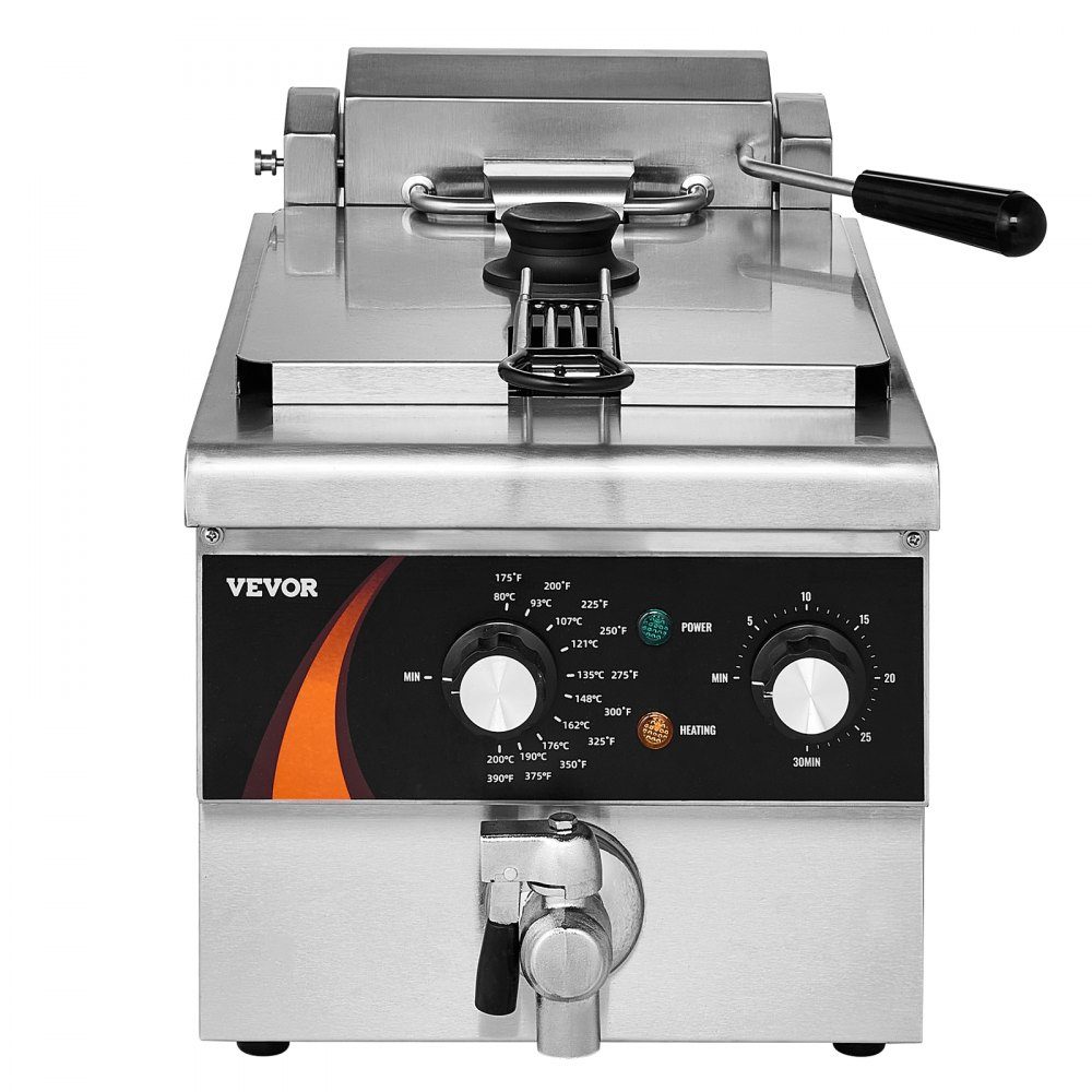 Commercial Deep Fryer, 3000W Electric Countertop Fryer with Basket, 5.9L Single Oil Fryer, Thickened Stainless Steel, Time and Temperature Control, for Kitchen, Restaurant, Cafe, Restaurant, Silver