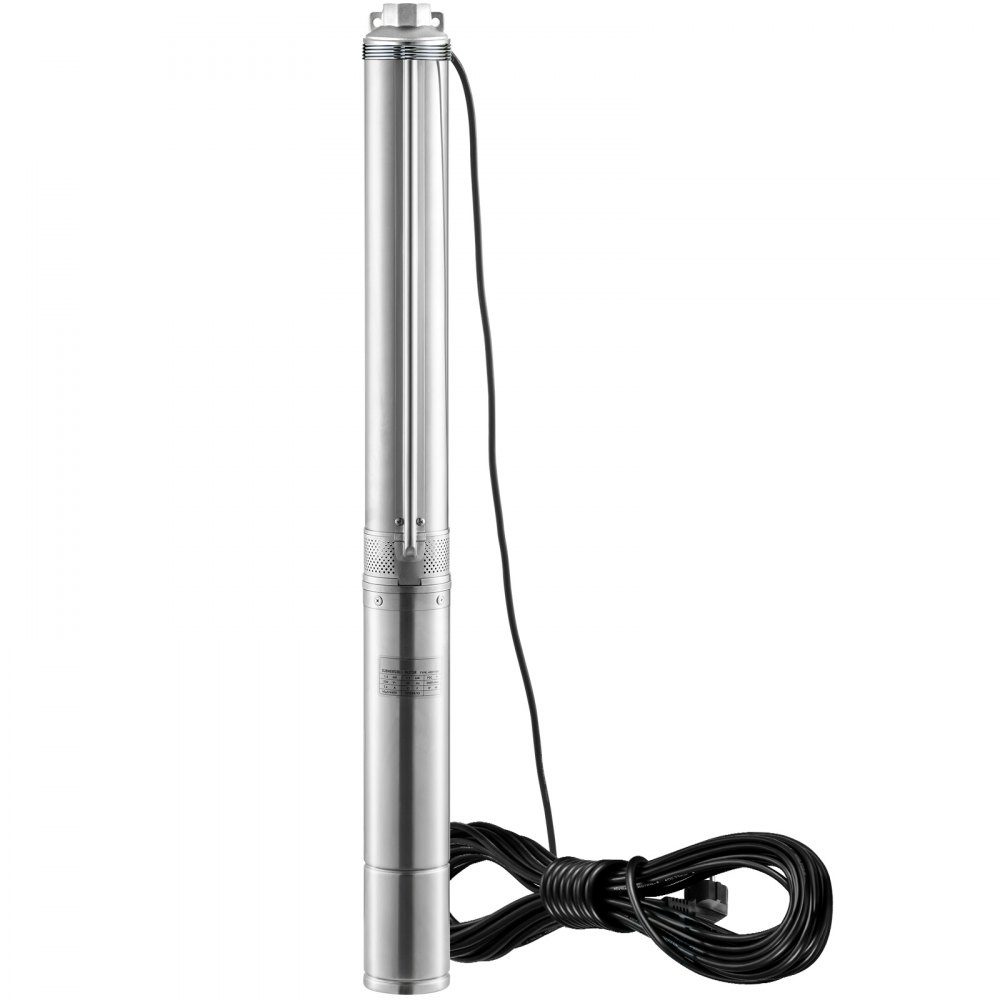 Tiefbrunnen-Tauchpumpe, 3 PS/2200 W, 230 V/50 Hz, 9,8 m3/h Durchfluss, 144 m Förderhöhe, mit 9,1 m Stromkabel, Edelstahl-Wasserpumpen für Industrie, Bewässerung und Heimgebrauch, Wasserschutzklasse IP68