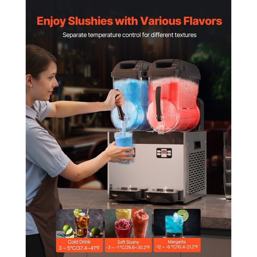 Machine à Slush Commerciale 12L x 2 Machine à Crème Glacée à Double Réservoir Machine à Slush pour Boissons Glacées Machine à Smoothie Margarita 96 Tasses pour Fête à Domicile Restaurant Café Bar