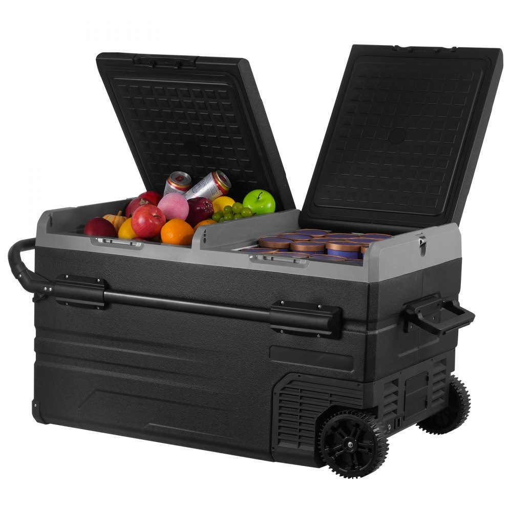 12V Car Fridge, 115L Portable 2 Zone Freezer with Wheels and Handle, -20°C to 20°C, 12/24V DC / 100-240V AC Compressor Cooler for Outdoor Camping Travel