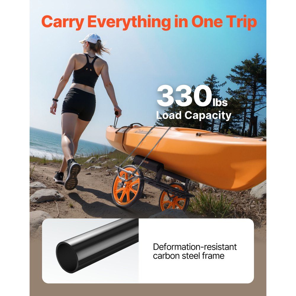 Kayak Trolley 150kg Canoe Trolley with 15" Solid Tires and Tie Down Strap Boat Trolley for Transporting Kayaks Canoes Paddleboards Jon Boats Water Sports Equipment 770 x 495 x 425mm