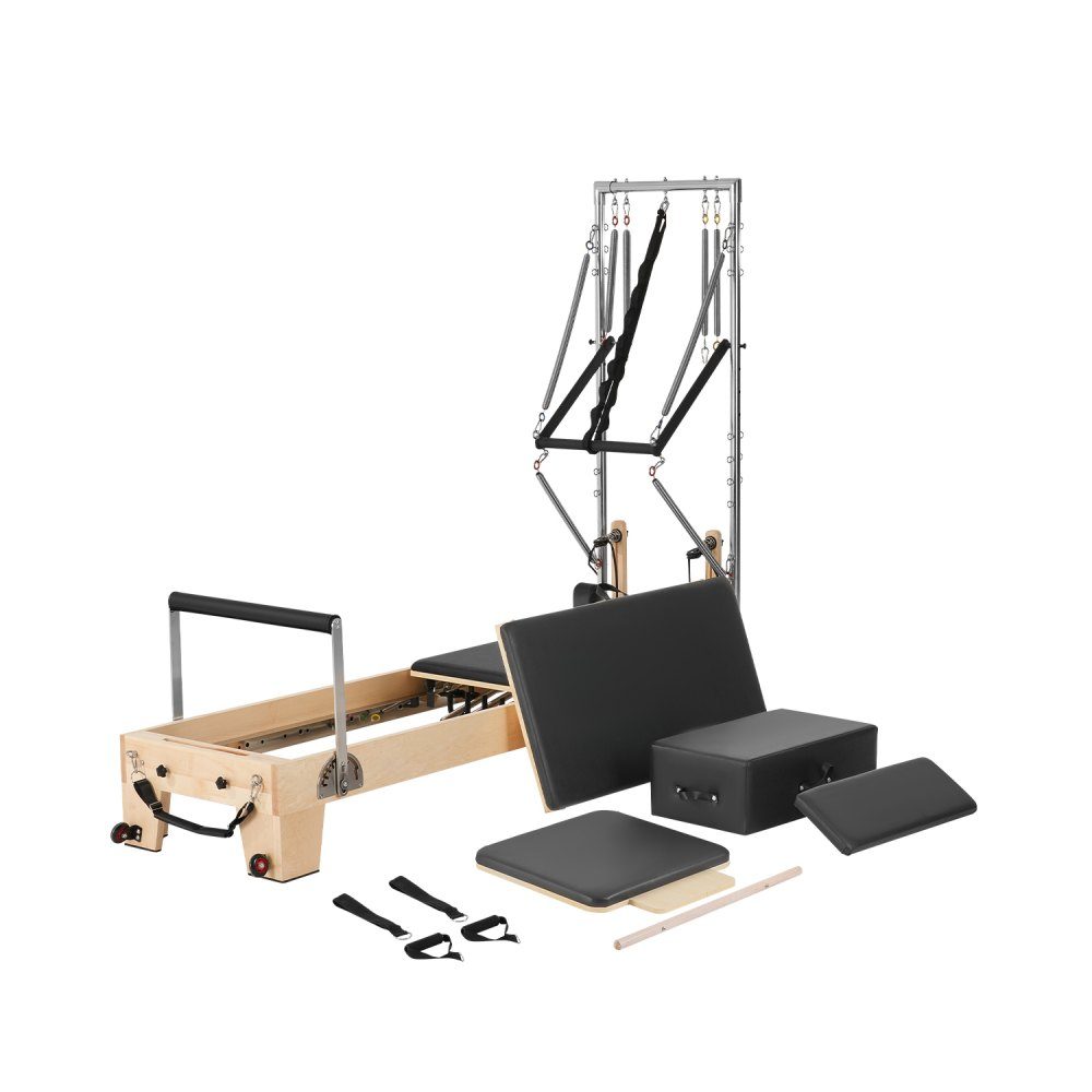 Drewniany sprzęt do reformowania pilatesu do domowej siłowni, sprzęt do treningu siłowego z podwójnym oporem, pudełko do reformowania, trampolina, dla zaawansowanych i początkujących, do 400 funtów