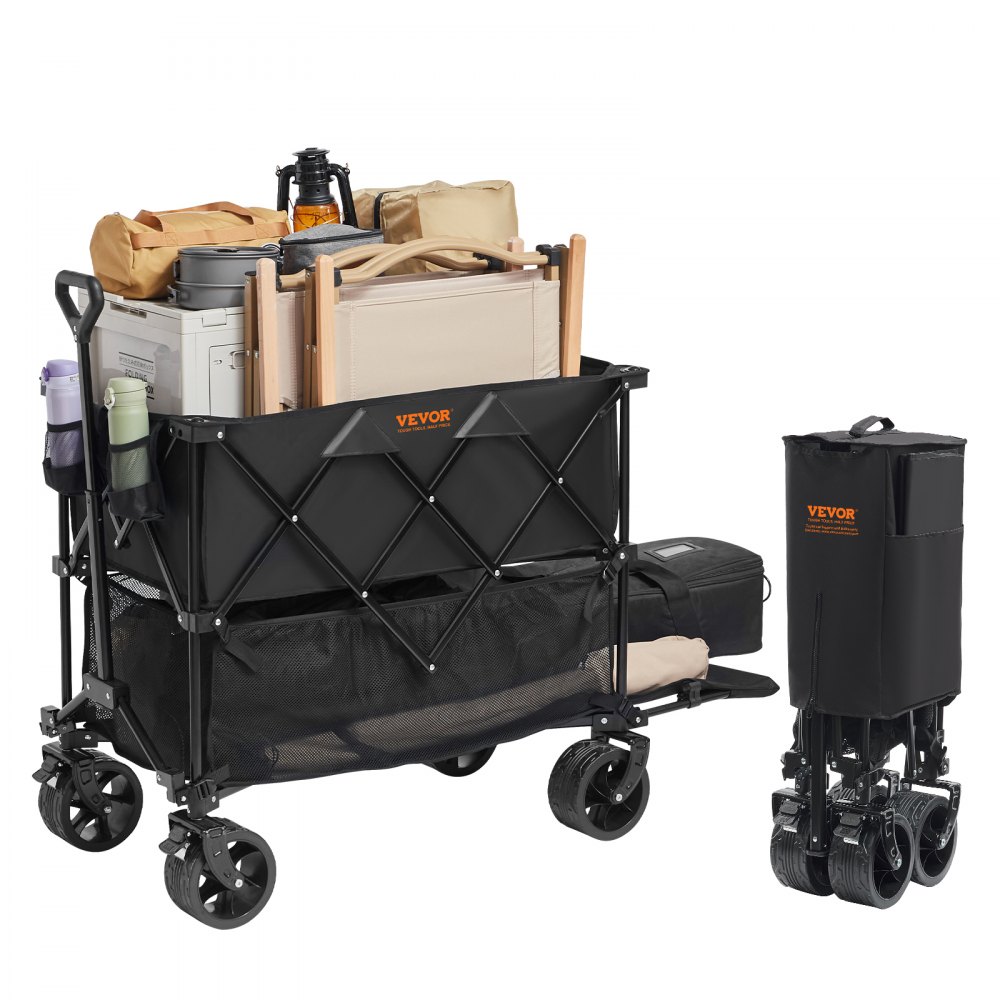 Handkar 1320 x 565 x 1065 mm kinderwagen gemaakt van 600D Oxford-stof met PVC-coating, strandwagen, waterdicht, UV-bestendig, max. Laadvermogen 204 kg, transportwagen, uitrustingswagen, handwagen