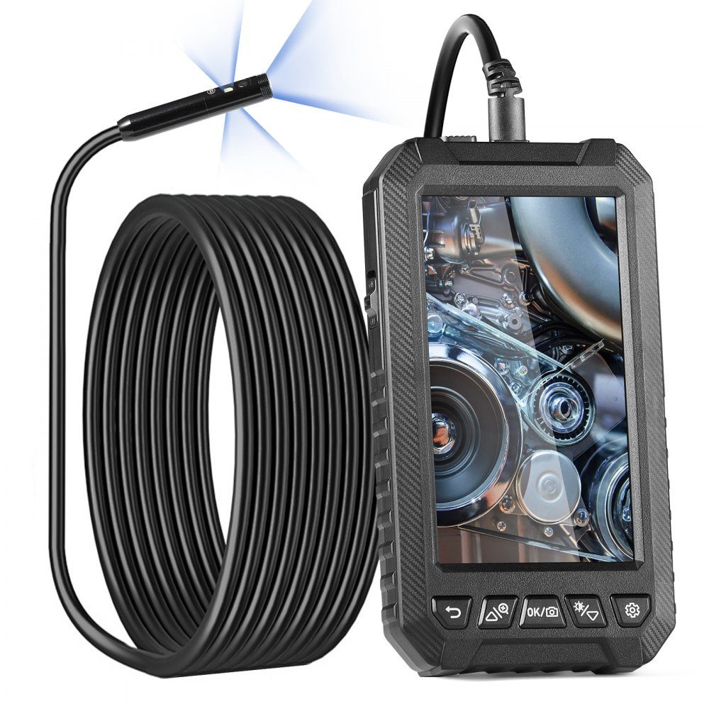 Endoskopkamera mit Licht, Industrie-Endoskop mit Dreifachobjektiv, 5-Zoll-Bildschirm, 1080P-Inspektionskamera, 8+2 Lichter, IP67 wasserdichte Schlangenkamera für Autos, Sanitär (5 m Kabel, 32 GB Karte)