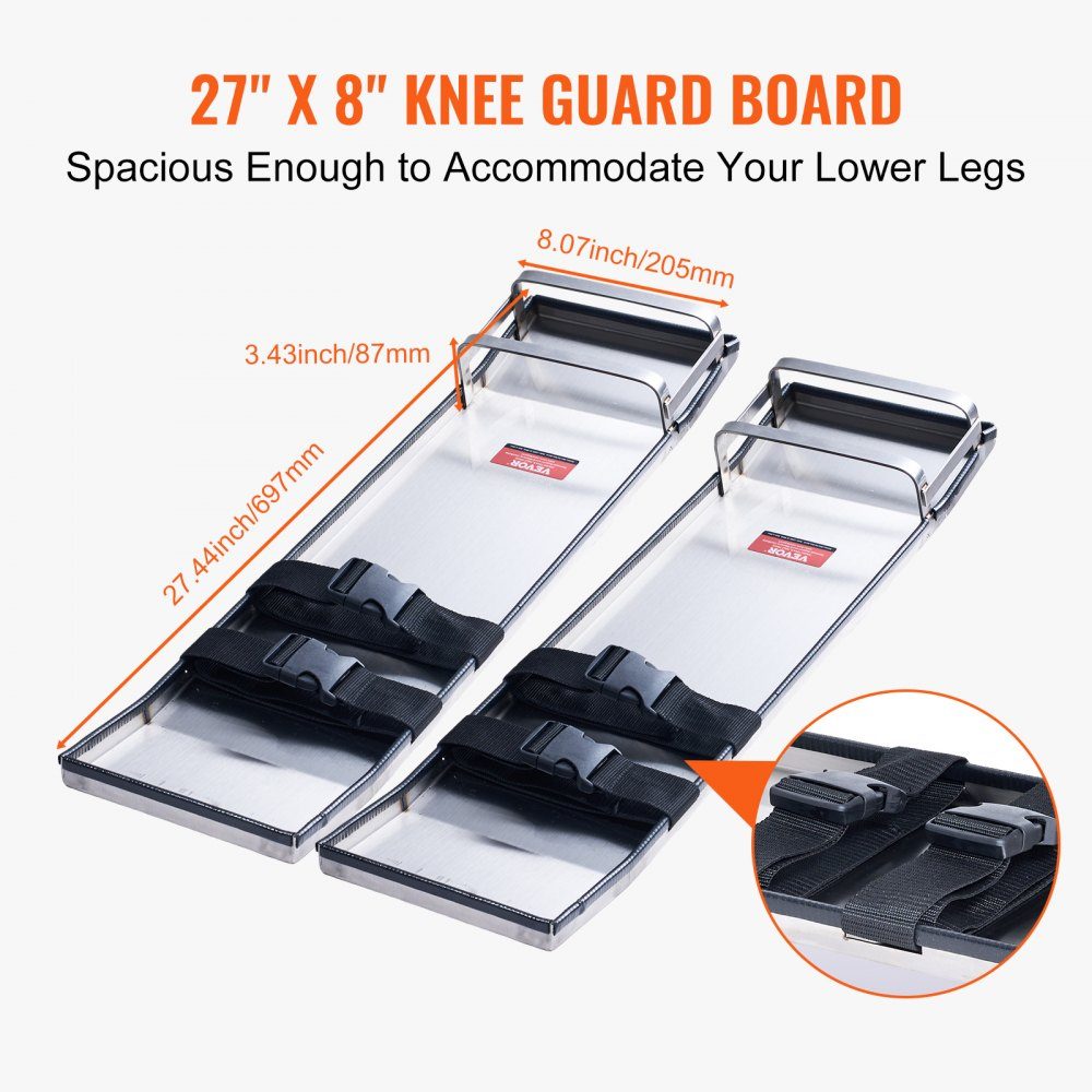 Stainless Steel Concrete Kneeboards, 697x205mm Concrete Gliders, Kneeboards for Concrete, Concrete Knee Pads, Pair of Movable Glides, with Board Straps for Cement and Concrete Processing