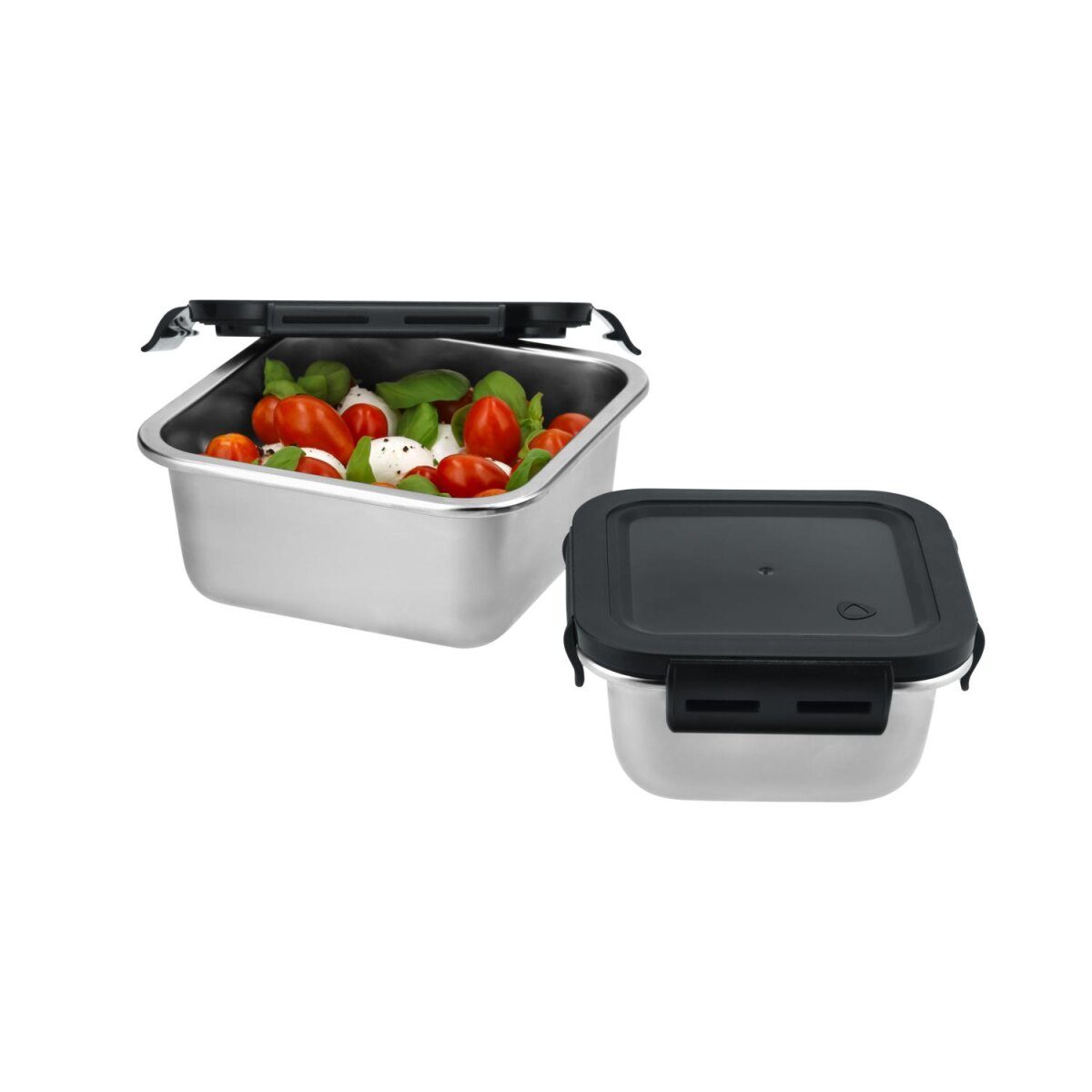SILVERCREST® voedselbewaarcontainerset van roestvrij staal (vierkant, zilver/zwart)