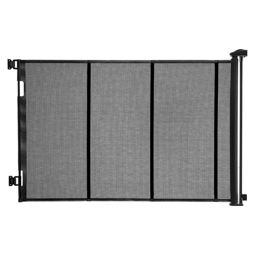 Extendable Baby Gate, Dog Gate, Extendable to 415cm Width / 99cm Height, Pet Gate with Reinforced Fiberglass Strips, Mesh Guard for Patio, Garage, Black