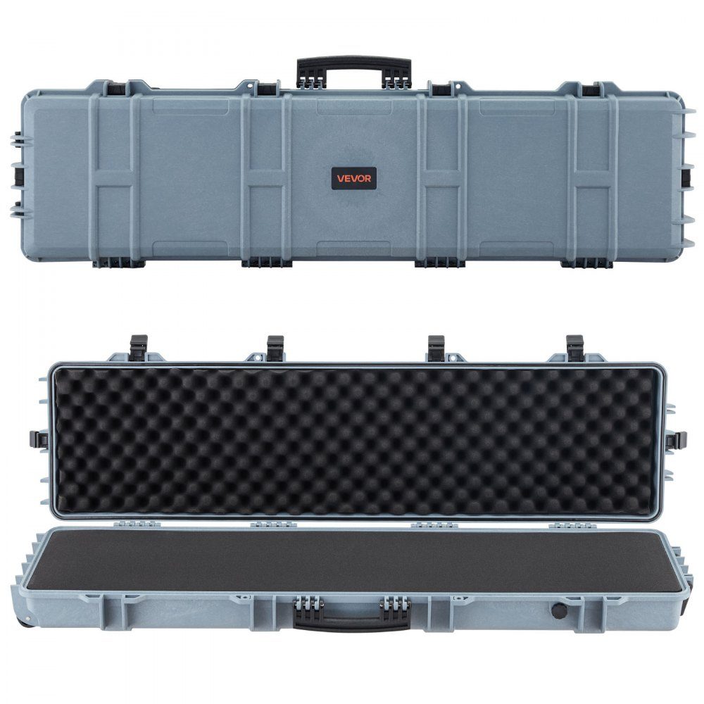 Waffenkoffer mit Hartschale für Langwaffen, abschließbarer Waffenkoffer mit vorgeschnittenem Schaumstoff, Langwaffenkoffer, Waffenaufbewahrung, rollbar, IP67 wasserdicht, 138 x 38,5 x 16,5 cm grau