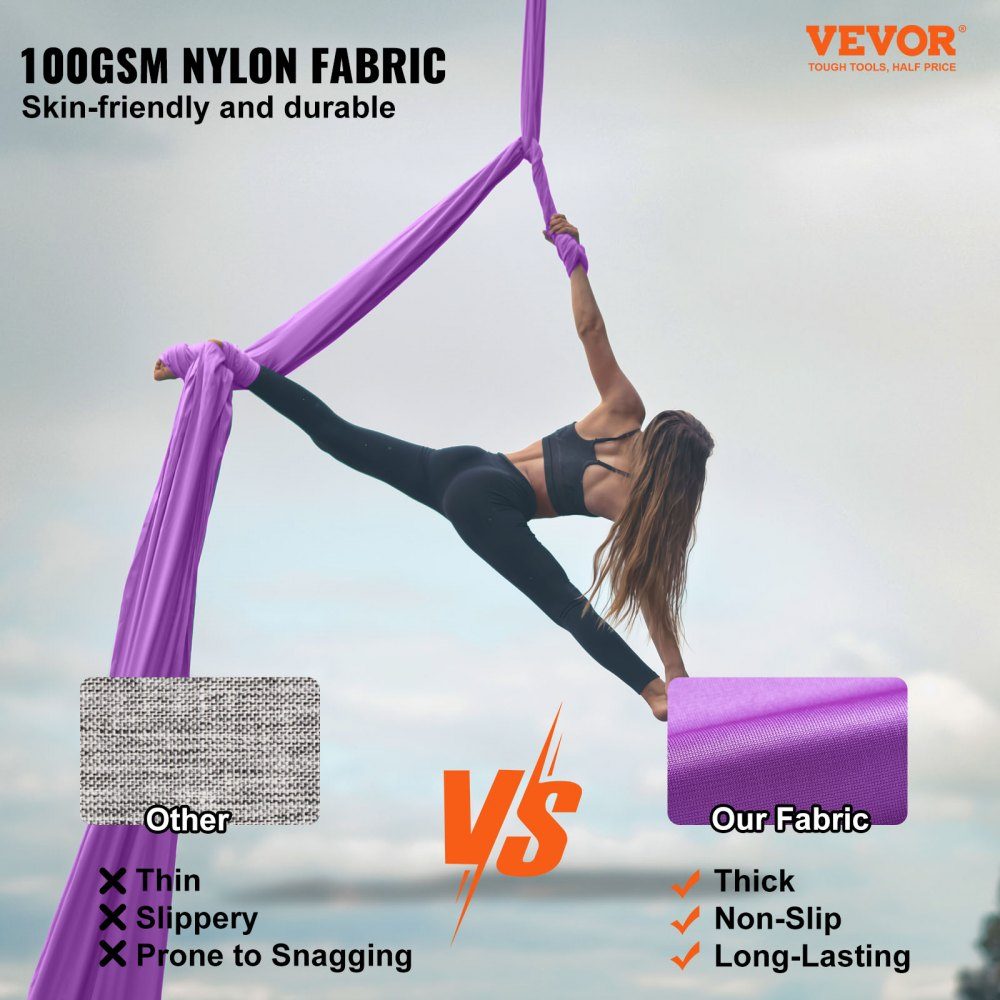 Aerial Yoga Hammock Set 8 x 2.8 m, Purple Aerial Yoga Swing Air Flies, Indoor Aerial Yoga Hammock Swing 1000 kg Max. Load Capacity, Includes Yoga Socks, Steel Carabiner and Aluminum Swivel