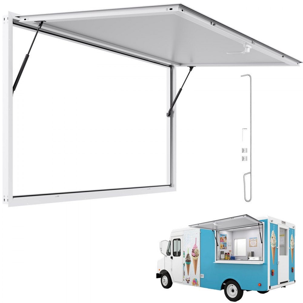 Snackraam (1880 x 1016 mm), serviceraam met aluminium frame voor snackwagens, serveerraam met 85° openingshoek voor foodtrucks, regenwaterbestendig concessieraam