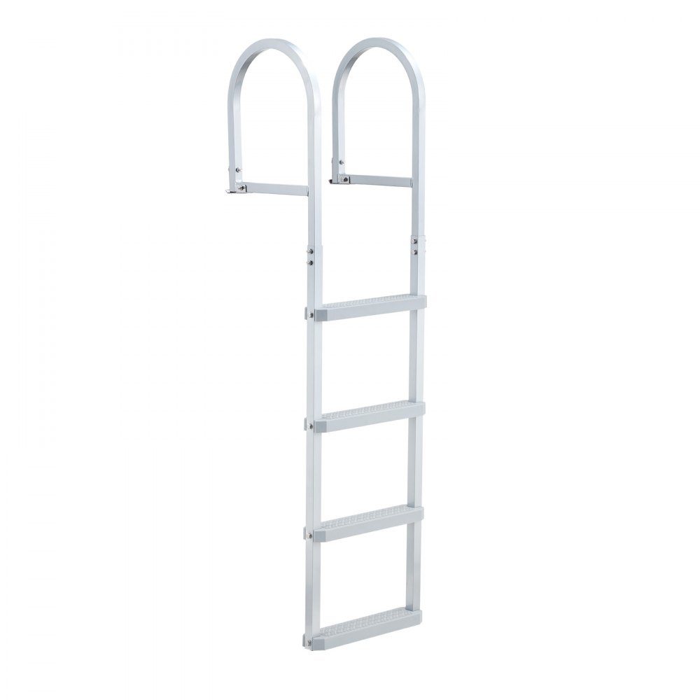 Dock Ladder Detachable, Boat Ladder with 4 Non-Slip Steps, Wide Pedals and Handrail, Pool Ladder with 500lb Load Capacity Made of Aluminum Alloy, Entry Ladder for Docks, Pools, Lakes, Boats, Silver
