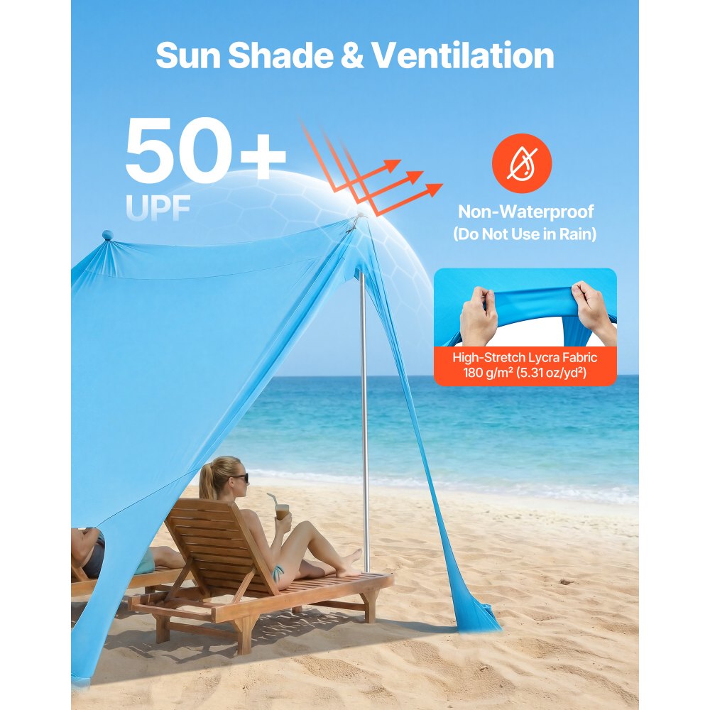 Tente de plage avec pare-soleil (UPF 50+) 2,3 x 2,3 x 2 m, abri de plage avec poteaux de support et pelles à sable, auvent portable pour les voyages en famille, le camping, la pêche, bleu Tente de plage avec pare-soleil (UPF 50+) 2,3 x 2,3 x 2 m, abri de plage avec poteaux de support et pelles à sable, auvent portable pour les voyages en famille, le camping, la pêche, bleu