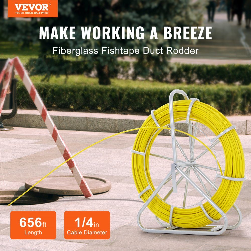 Fish Tape Puller Fiberglass 200m 6.35mm Wire Cable Running Duct Rodder