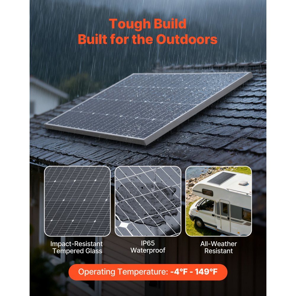 Monocrystalline Solar Panels 100W 4 Pack PV Module with MC4 Output Power and Aluminum Frame Solar Panel IP65 Waterproof Off Grid Balcony Power Plant for Car Boat RV Flat Roof