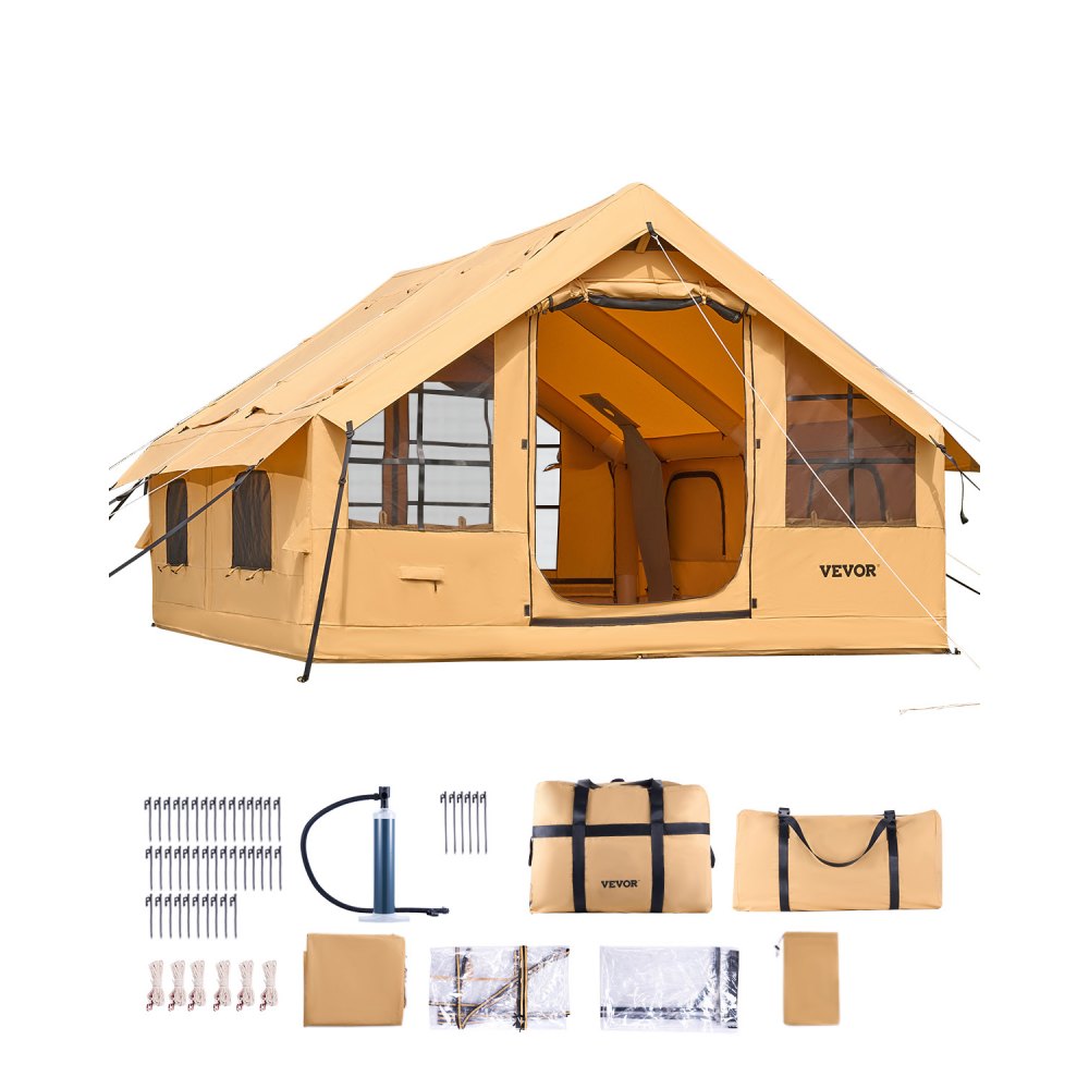 Inflatable Camping Tent, 5-8 Person Tent with Hand Pump, 4 x 3 x 2.2m Glamping Tent with 2 Skylights, Canopy, Stove Port, 2 Doors, Mesh Windows and Storage Bag Inflatable Camping Tent, 5-8 Person Tent with Hand Pump, 4 x 3 x 2.2m Glamping Tent with 2 Skylights, Canopy, Stove Port, 2 Doors, Mesh Windows and Storage Bag