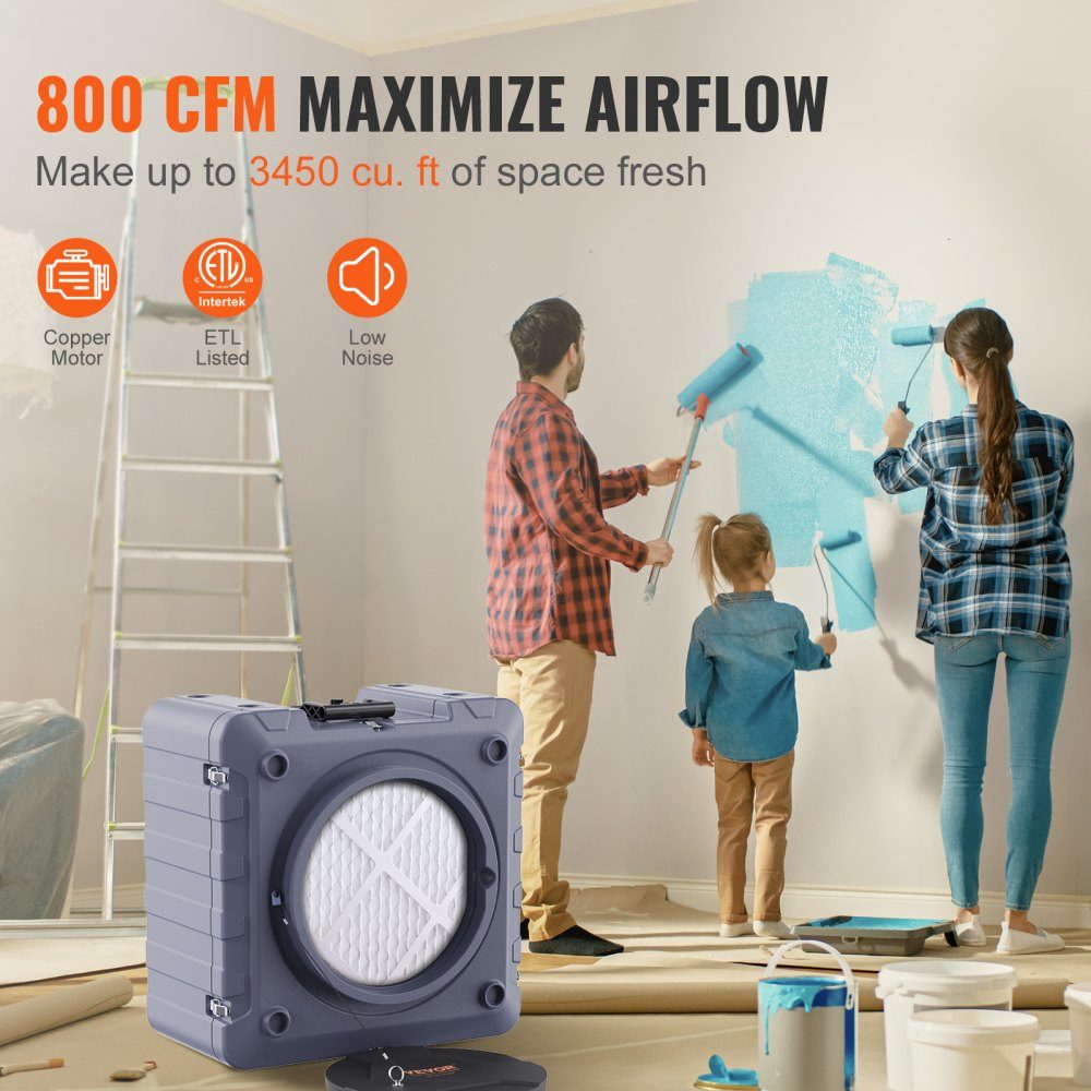 Air purifier with 3-stage stackable negative air machine with 800 CFM