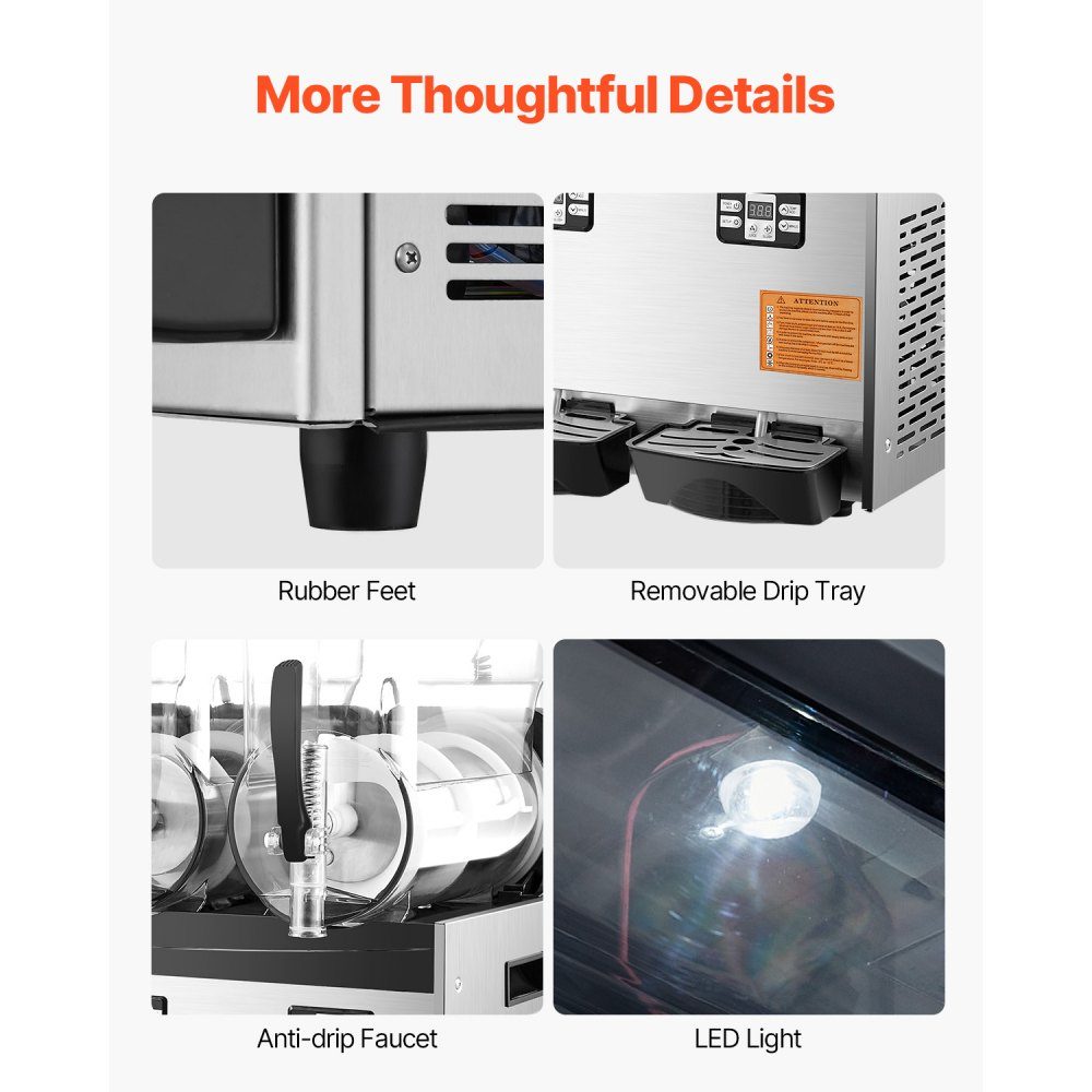 Commercial Slush Ice Cream Maker, 12L x 3, Three Tank Frozen Drink Machine, 144 Cups, Stainless Steel Slush Ice Cream Maker with Keyboard, Soft Ice Cream Machine for Party, Restaurant, Cafe, Bar