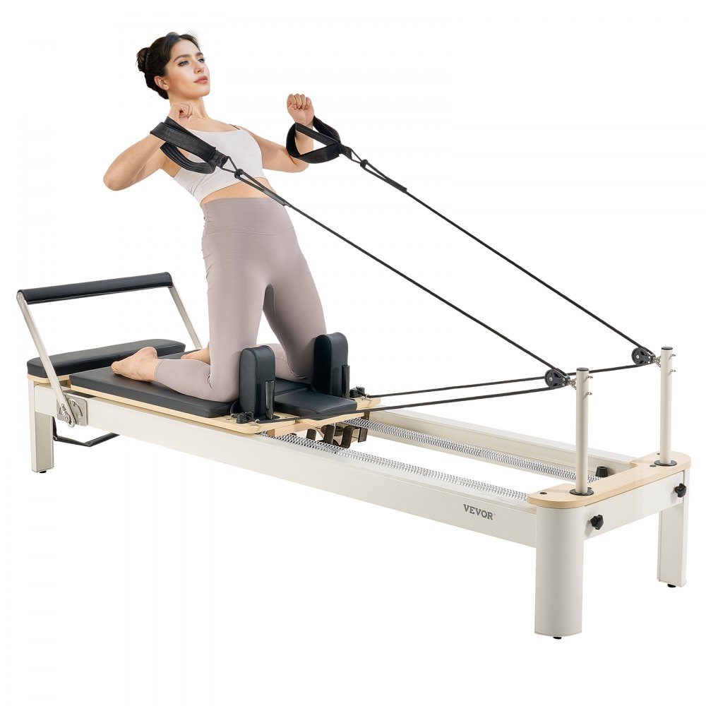 Pilates Reformer-Maschine, Pilates-Bett aus Aluminium mit Sitzbox und doppeltem Widerstand – Feder und Kordel, für Fortgeschrittene und Anfänger, Heimfitnessgeräte bis zu 400 Pfund