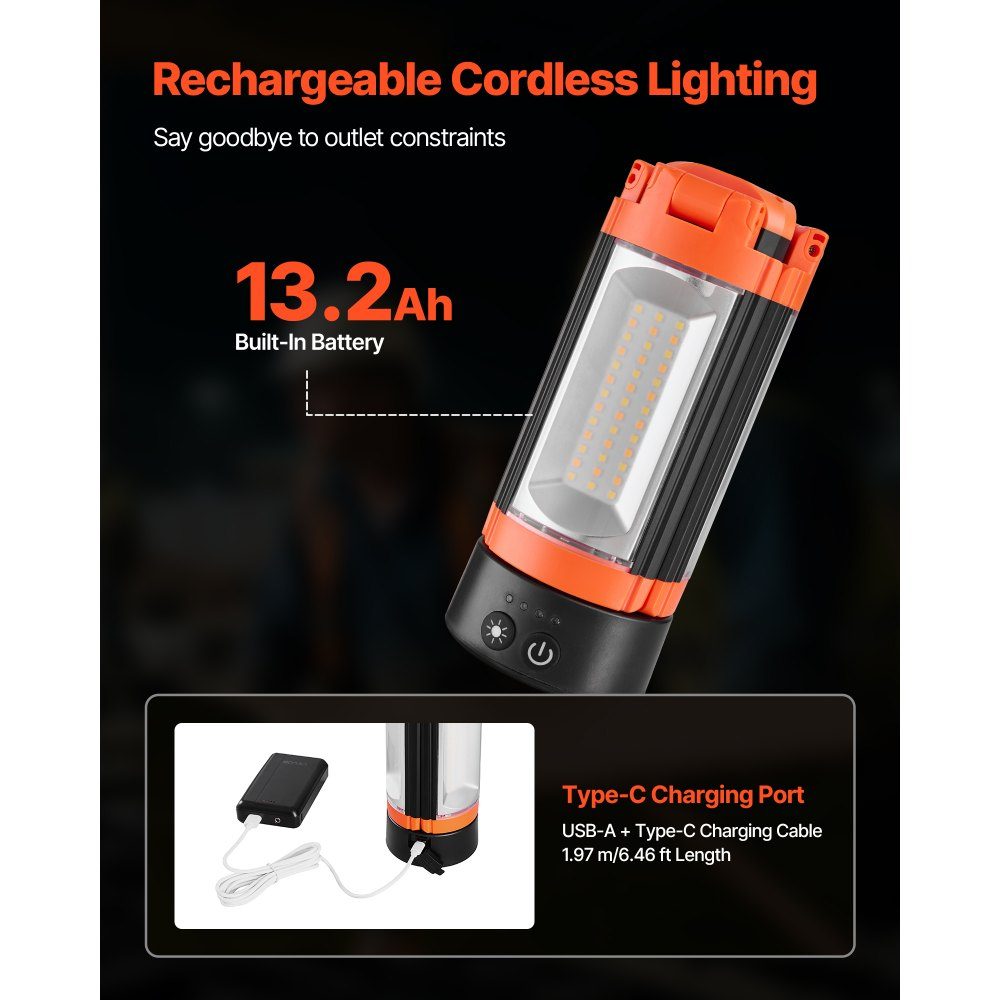 LED construction spotlight with tripod, work light, 13.2 Ah, rechargeable camping light, with 3 lamp heads, removable tripod stand, 2200 LM 3000 K-6500 K dimmable, lighting for the construction site