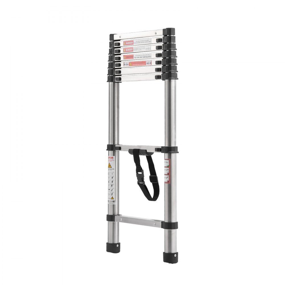 Telescopische ladder, 100 inch lange roestvrijstalen verlengladder, vouwladder met 150 kg laadvermogen (75 °) en antislipvoeten, draagbare 9-staps ladder voor thuis, camper, zolder