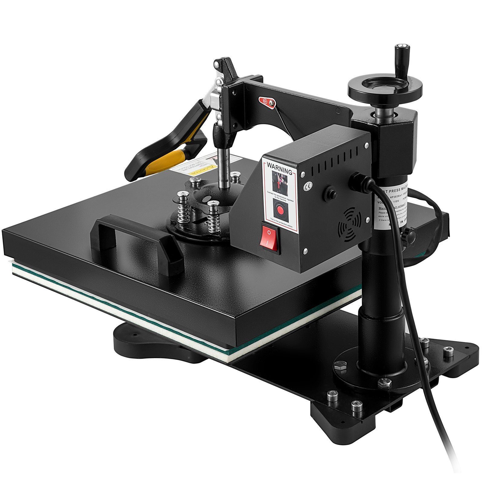 Transferpers 38 x 38 cm 220 V, transferpers 1500 W, textielpers 14 x 7,6 cm, overhemdenpers max. 250°C, sublimatiepers, hobby T-shirtpers, 360 graden draaibare voet