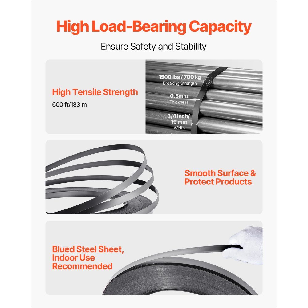 5 piece steel strapping set, manual strapping tool with 183m metal strap, 300 metal clamps and cutters, perfect workshop equipment for industrial packaging, transport and storage