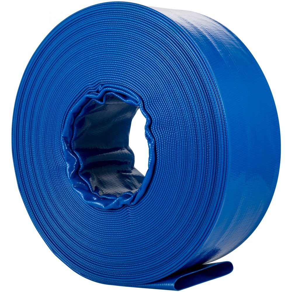 Ablaufschlauch, 38 mm x 32 m, Flachschlauch aus PVC-Gewebe, robuster Rückspül-Ablaufschlauch mit Klemmen, wetterfest und platzsicher, ideal für Schwimmbad und Wasserübertragung, Blau