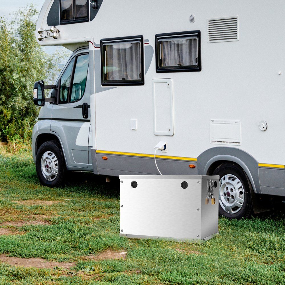 Batteriekasten, Gruppe 24/31, Batteriekasten für Schiffsbatterien mit Griffen und Kabellöchern mit Gummitülle, Gehäuse aus Aluminiumlegierung, geeignet für Offroad-Rennwagen und LKWs