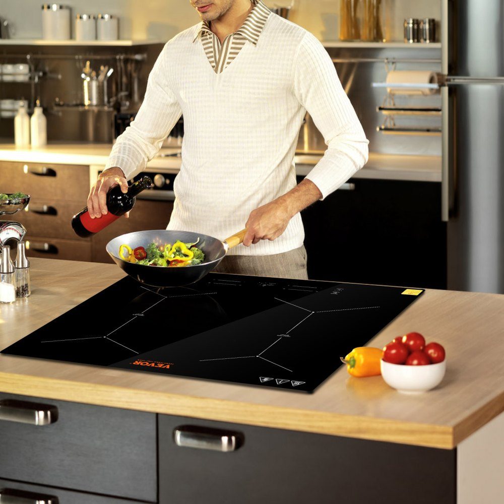 Induction hob induction hob 6800 W, 4 plates induction hob touchscreen 9 heating levels, integrated induction hob, automatic switch-off and child lock