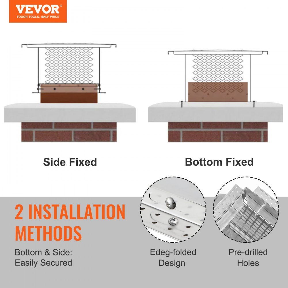 Couvercle de cheminée en acier inoxydable 304, 582x582x245mm, couvercle de cheminée, protection contre les oiseaux, hotte de cheminée, 2 méthodes d'installation, la cheminée est compatible avec différents types de cheminée