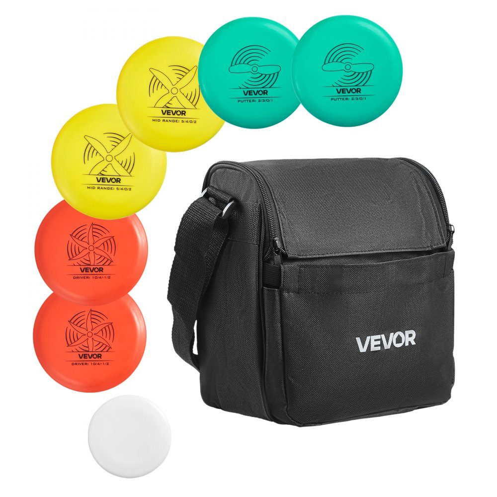 Disgolf Set of Disc Golf Discs (6 + 1 Pieces) for Beginners, Starter Set with Putter, Middle Class, Driver, Includes Mini Marker, Portable Backpack, for Garden, Lawn, Beach and Outdoor Park、