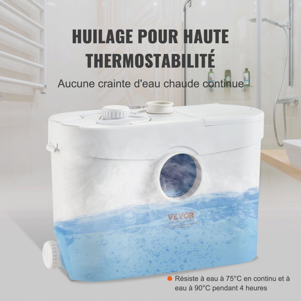 Système de relevage, 700 W, débit 9600 l/h, hauteur 10 m, pompe eaux usées broyeur avec 3 arrivées d'eau pour WC, cave, cuisine, évier, baignoire, évacuation eaux usées, lave-vaisselle – Réf. HT-24457