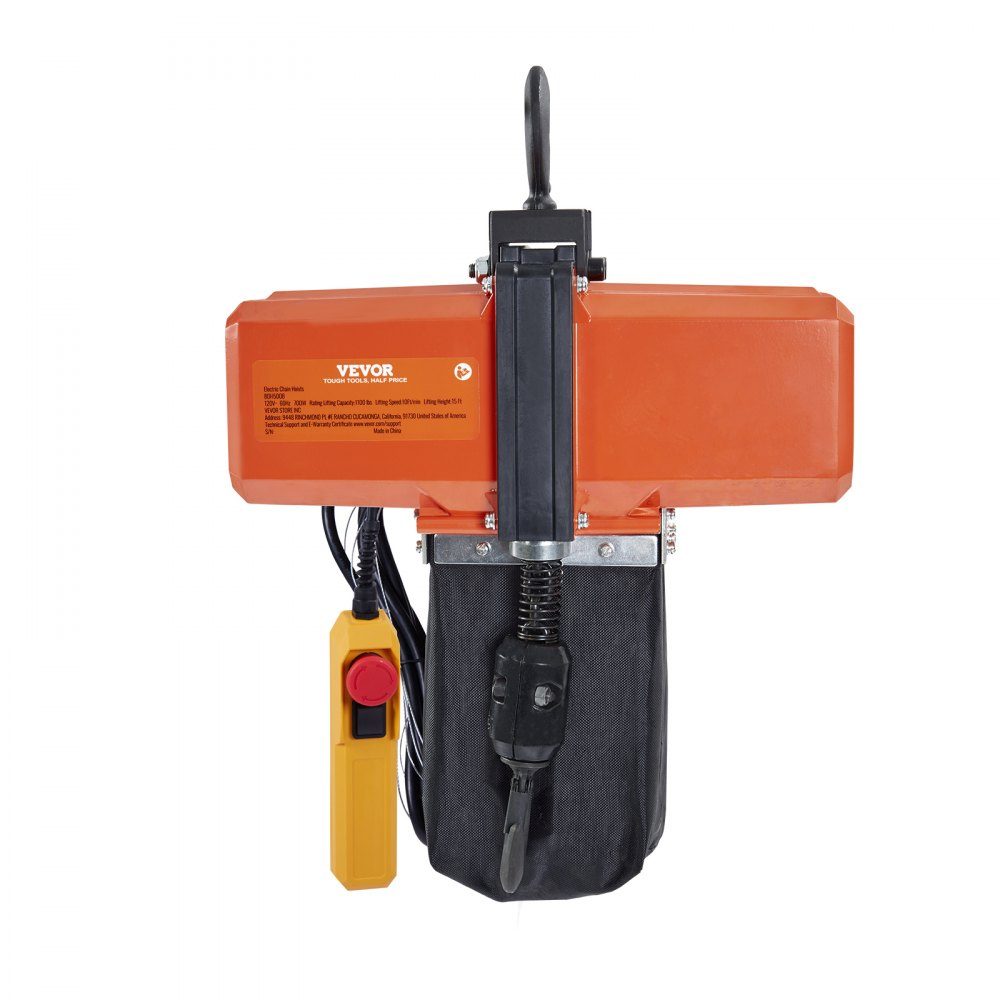 Electric Chain Hoist, 1100 lbs Capacity, 15ft Lift Height, 9.2ft/min. Speed, 230V Single Phase Overhead Crane with G100 Chain, 10ft Cable Remote Control for Garage, Shop, Hotel, Home