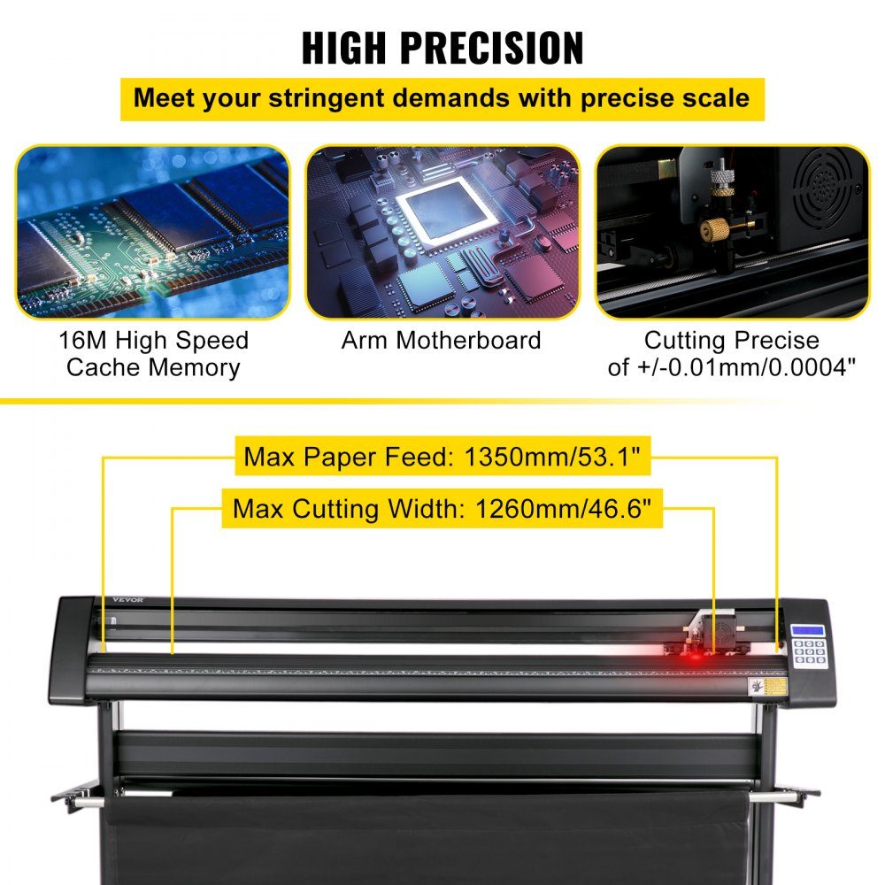 Vinyl cutting plotter Max. paper feed 1350 mm, foil cutter max. cutting width 1260 mm, plotter cutting speed 800 mm/s, semi-automatic, Signmaster, Windows compatible, LCD display