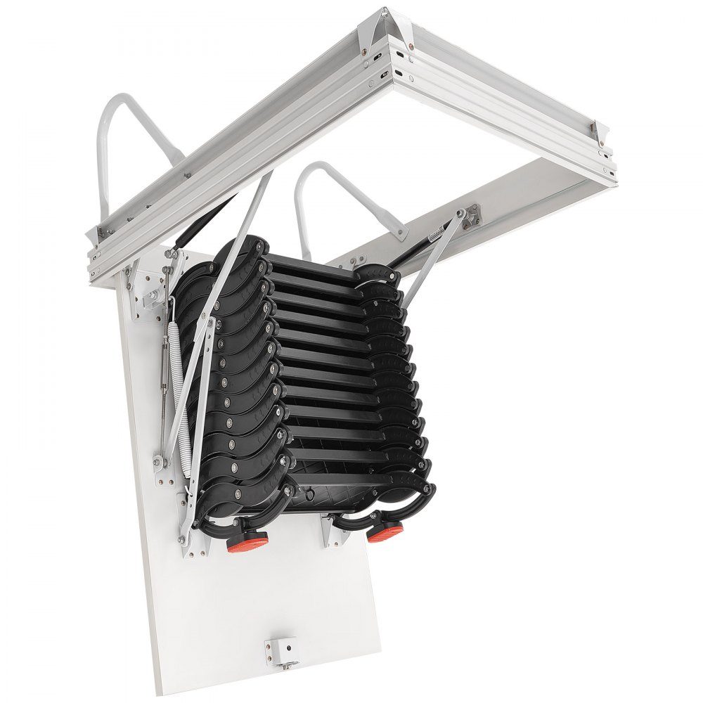 Échelle de grenier, capacité de charge 299,4 kg, adaptée à une hauteur de plafond de 2,9 à 3,1 m et une taille d'ouverture de 1000,76 x 698,5 mm, escalier à ciseaux en acier allié avec tige de traction pour grenier
