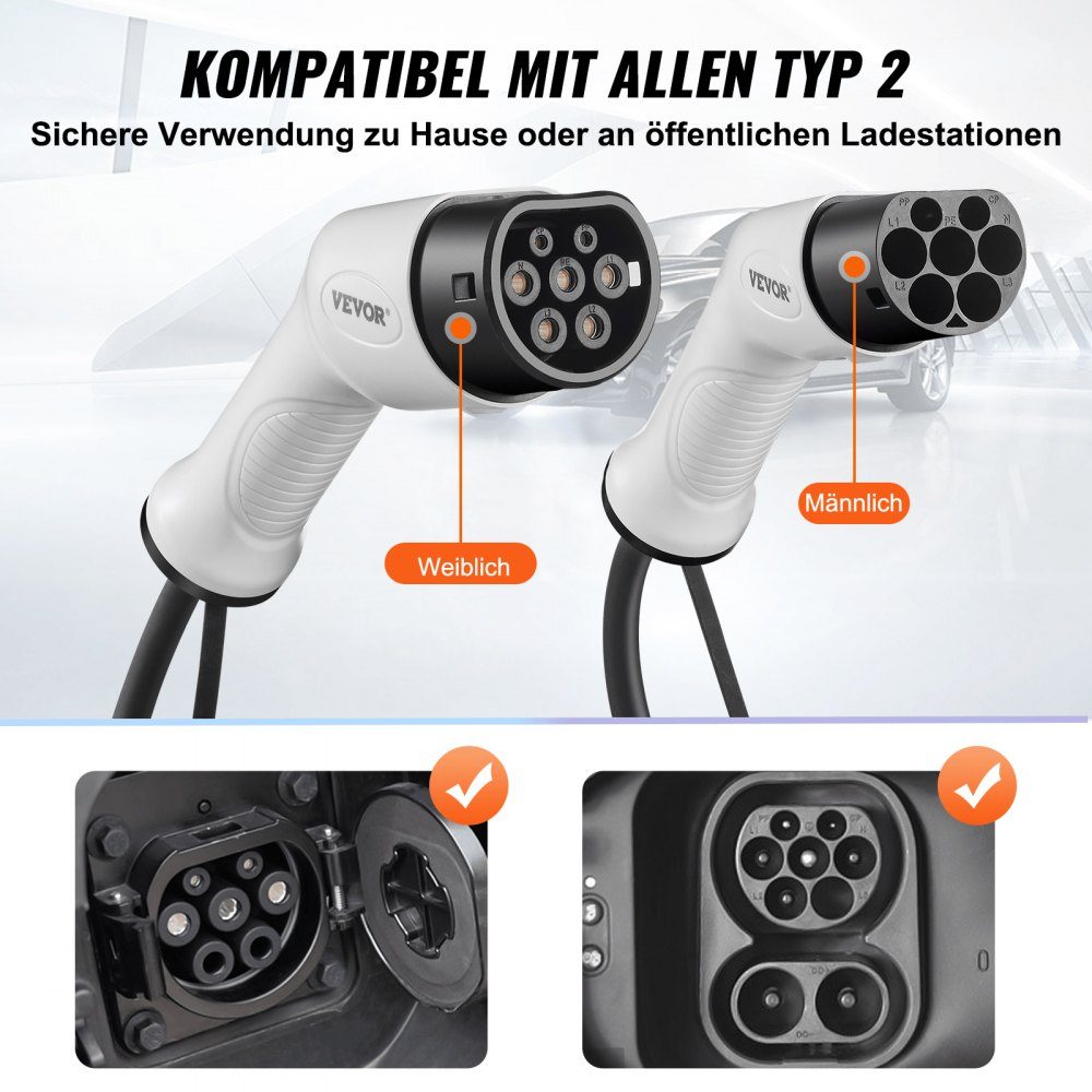 Type2 Electric Car Charging Cable/Hybrid EV Charging Cable E-Car Charging Cable Wallbox 22kW TPU Charging Cable 5.5m Cable Length 3 Phase AC 380V Type2 to Type2 Water/Dustproof Compatible with all Type 2 models