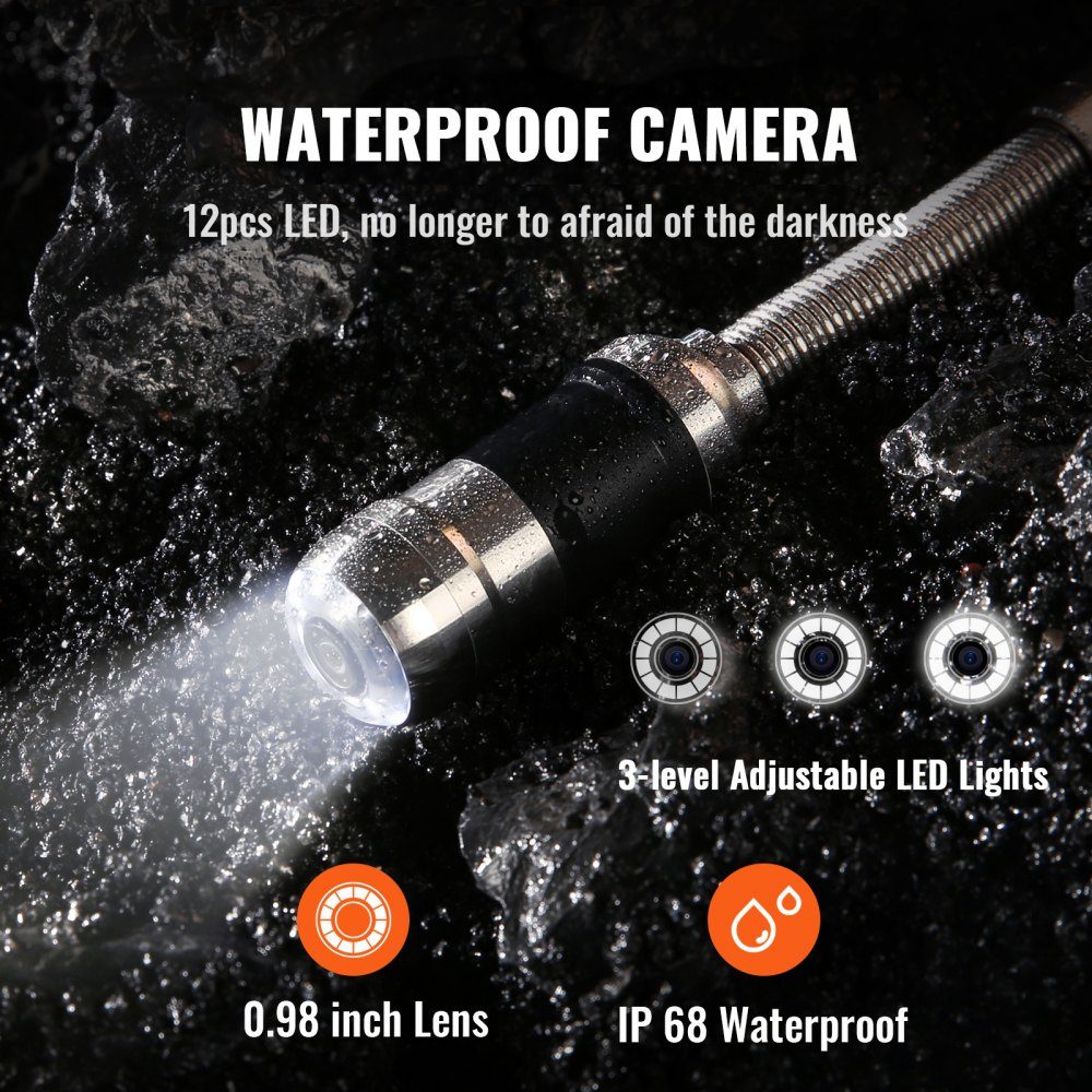Sewer Camera with 512-Hz-Ortung, 30m 7" Pipe Inspection Camera with DVR Function, IP68-Kamera with 12 Adjustable LEDs, einer 16-GB-SD-Karte for Sewer Pipes, Home, Sewer Pipes