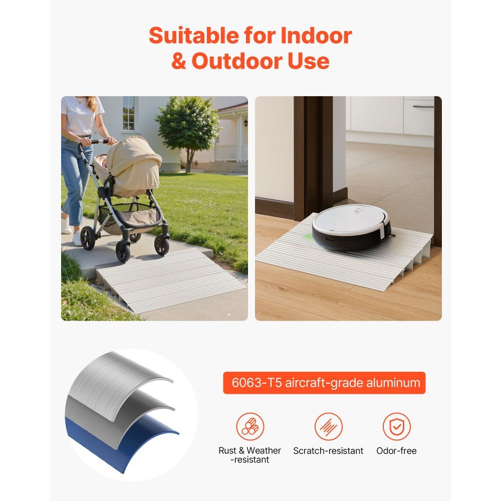 Door Sill Ramp 677 x 865 x 138mm Aluminum Alloy Wheelchair Ramp with 360kg Load Capacity Curb Ramps for Home Stairs for Wheelchairs, Scooters, Walkers, Bicycles, Tricycles
