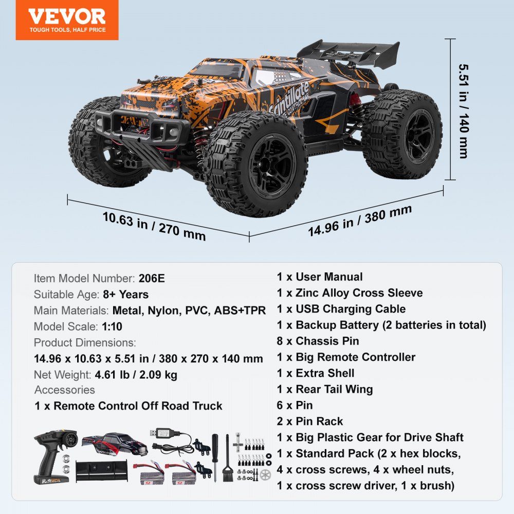 Remote Control Car, 1:10 Scale RC Car, 4WD Off-Road Vehicle with 45° Wheelie and Adjustable Speed, 50km/h RC Racing Car Toy, Ideal for Ages 8 and Up, IPX4