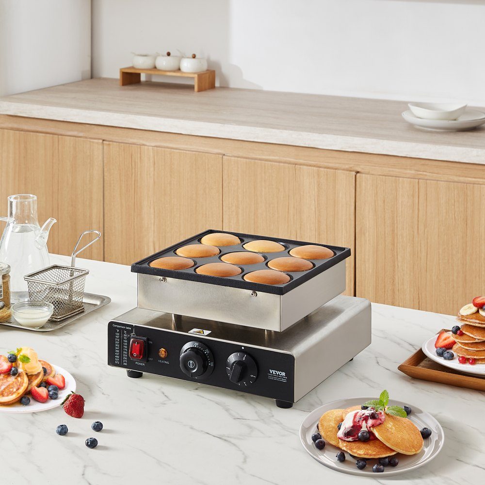 Mini Pancake Machine, Commercial Dutch Mini Pancake Machine, 9 Pieces, 76mm Diameter, Dorayaki Baking Machine, 850W, Temperature and Time Control, in Kitchens, Cafes and Restaurants