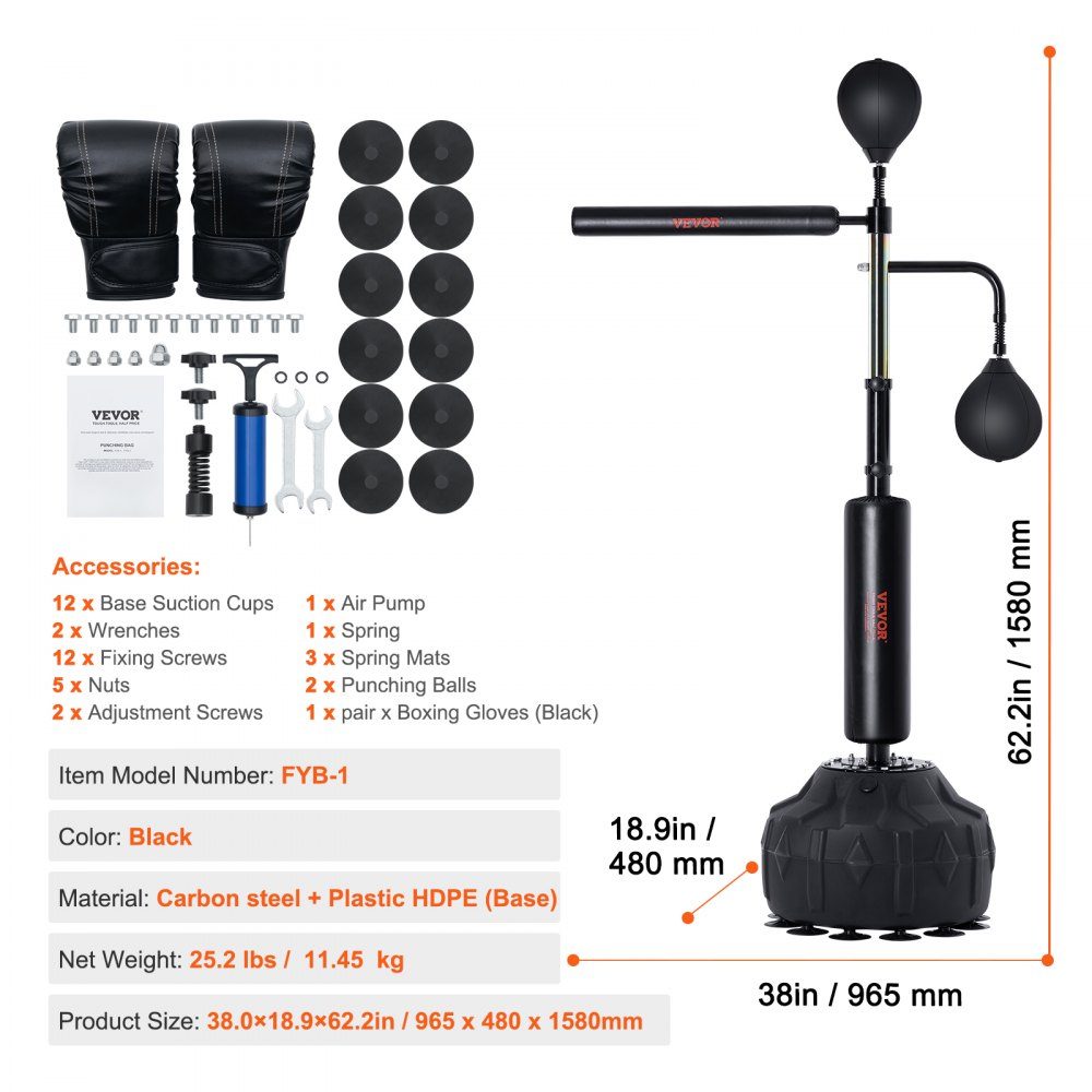 Box-Speed-Trainer, Boxsack mit Ständer, Reflex-Boxsack für Jugendliche & Erwachsene, höhenverstellbares Boxsack-Set mit Handschuhen, Workout-Speed-Bag für das Training, Schwarz