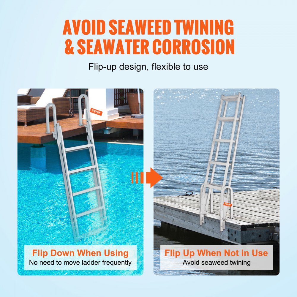Dock Ladder Fold Up 5 Step 300lb Aluminum Pontoon Boat Ladder with Wide Step and Non-Slip Rungs Swimming Step Ladder for Boarding Ships/Lake/Pools/Ocean Dock Ladder Fold Up 5 Step 300lb Aluminum Pontoon Boat Ladder with Wide Step and Non-Slip Rungs Swimming Step Ladder for Boarding Ships/Lake/Pools/Ocean