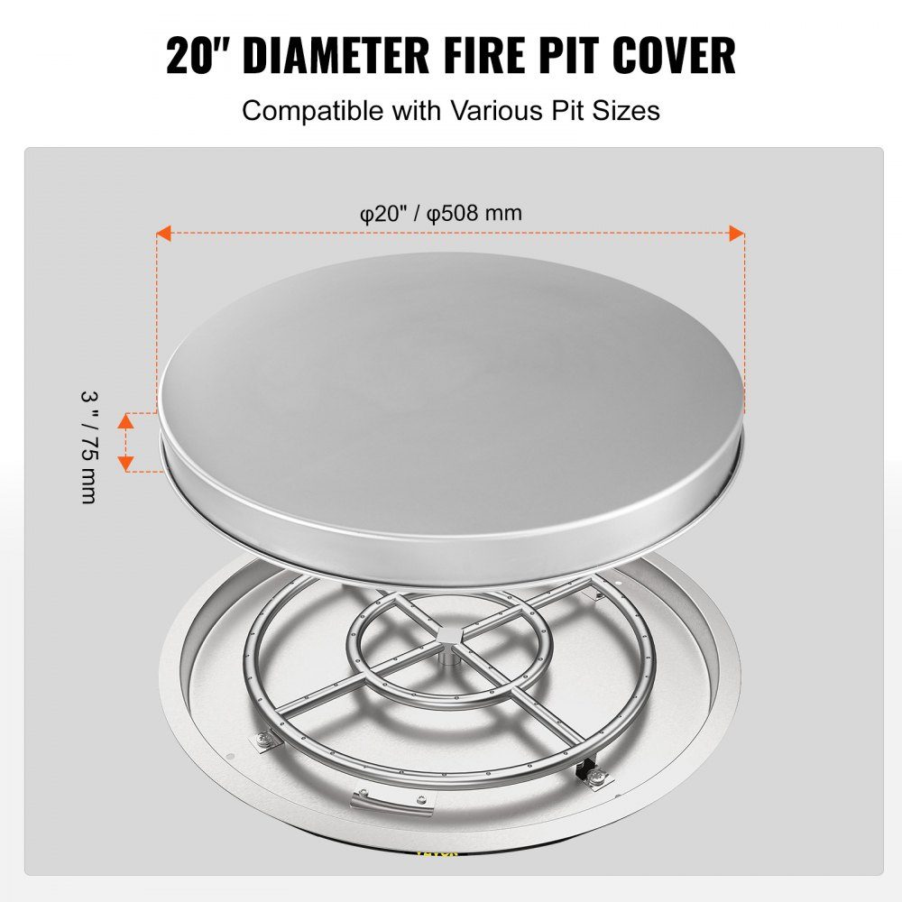 φ 508mm fire bowl lid made of stainless steel SUS304 fire bowl lid 0.8mm thick rust resistance heat tolerance fire bowl cover effectively prevents sparks and ash from splashing
