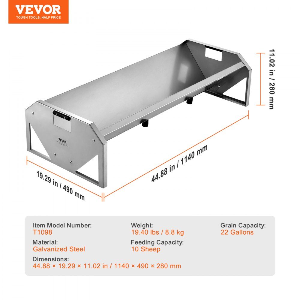 Farm Animal Feeding Trough 114 x 49 x 28 cm Feeding Rack Heavy Duty Steel Hay Rack Galvanized Steel Sheep Feeding Trough for Feeding Horses Sheep Pigsty Feeder