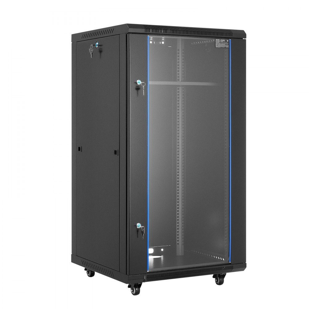 22U-Netzwerkschrank, 600 mm Tiefe, 136 kg maximale Tragfähigkeit, Serverschrank-Rack-Gehäuse mit abschließbarer Tür aus gehärtetem Glas, Seitenwände, Server-Rack für IT-Geräte, A/V-Geräte